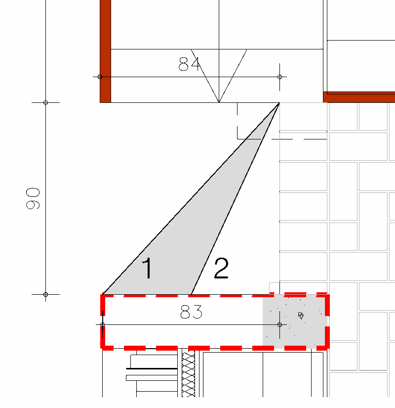 Detail van het MAGMA-plan voor twee betonnen traptreden met maatlijnen 83 en 90 cm